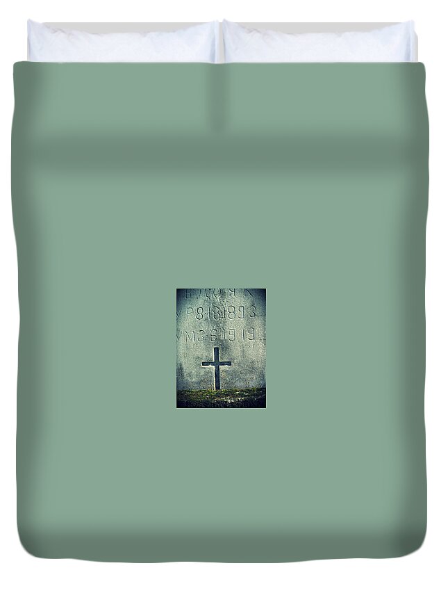 Moss Duvet Cover featuring the photograph Mossy Tomb by Michele Nelson