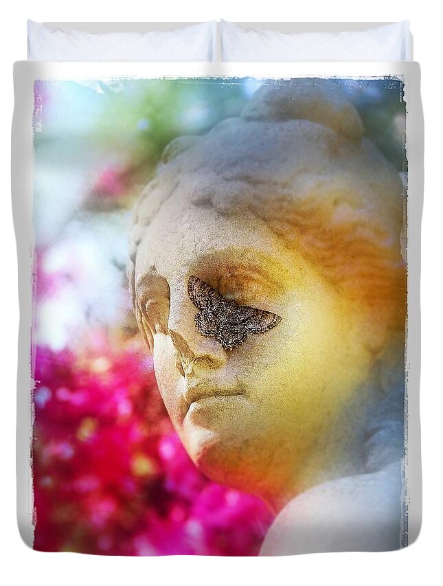 Insect Duvet Cover featuring the photograph Moth on Statue by Judi Bagwell