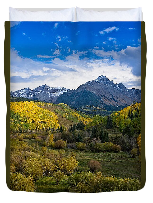 Rockies Duvet Cover featuring the photograph Mount Sneffels under Autumn Sky by Greg Nyquist
