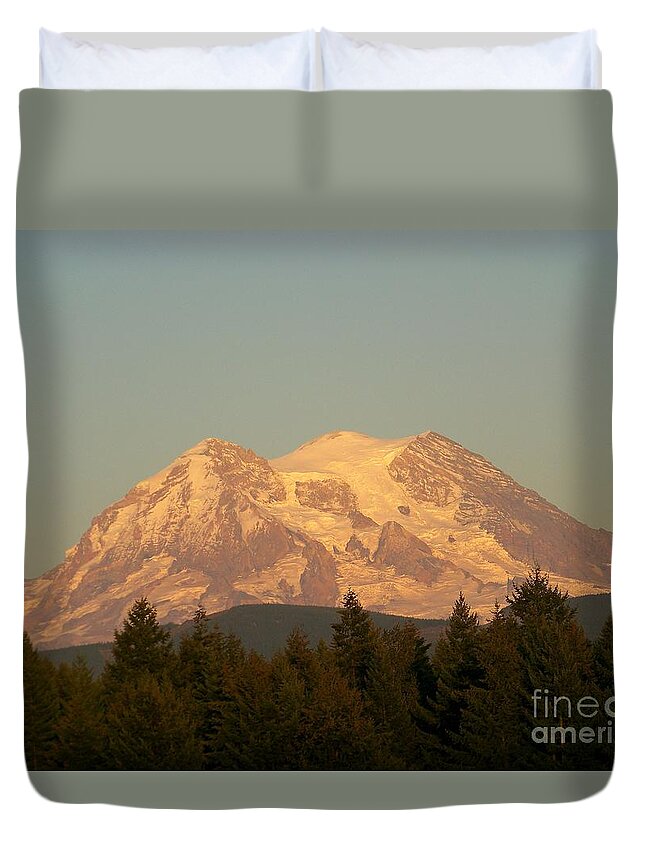 Mt Rainier Duvet Cover featuring the photograph Mt Rainer Sunset Glow by Charles Robinson