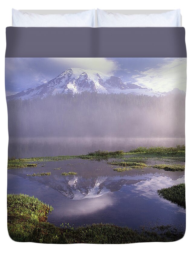00173629 Duvet Cover featuring the photograph Mt Rainier An Active Volcano Encased by Tim Fitzharris