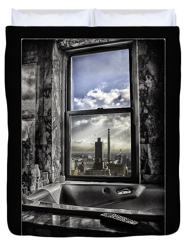 Manhattan Duvet Cover featuring the photograph My favorite channel is Manhattan View by Madeline Ellis