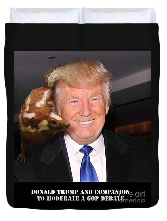 Donald Trump Duvet Cover featuring the mixed media My Traveling Companion And Hairpiece by Reggie Duffie