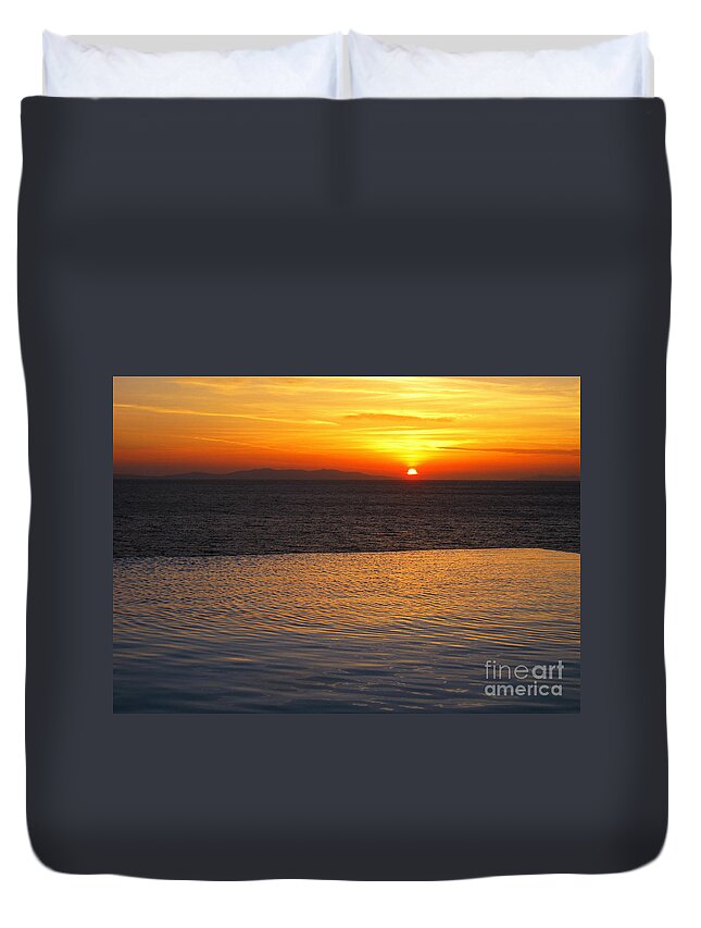 Mykonos Duvet Cover featuring the photograph Mykonos Sunset by Leslie Leda