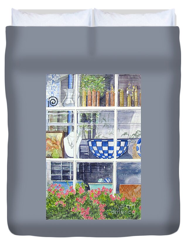 Nantucket Shop-lecherche Midi Duvet Cover featuring the painting Nantucket Shop-LeCherche Midi by Carol Flagg