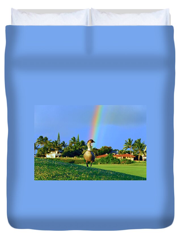 Nene Duvet Cover featuring the photograph Nene at the End of the Rainbow by Lynn Bauer