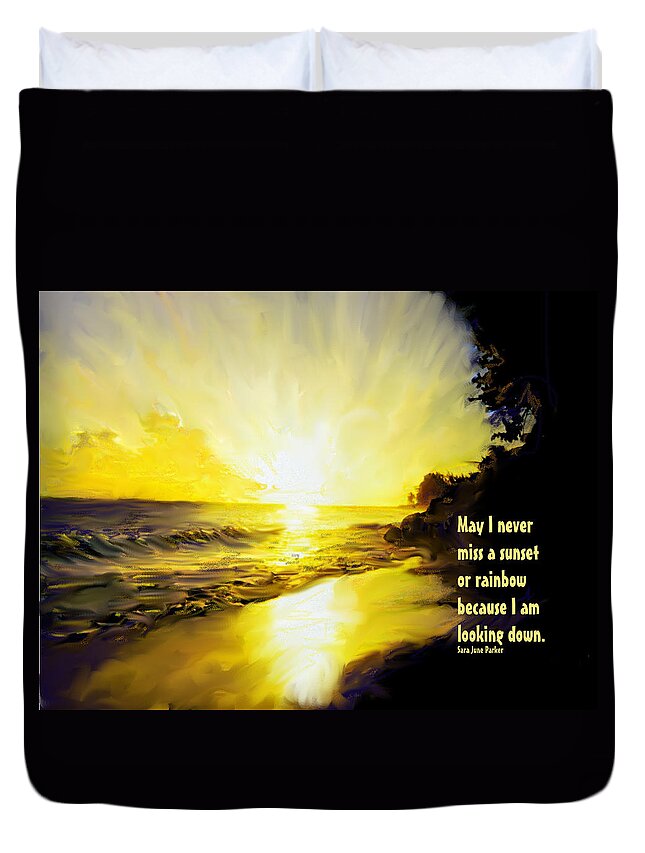Ocean Duvet Cover featuring the digital art Never Miss Sunsets by Ian MacDonald