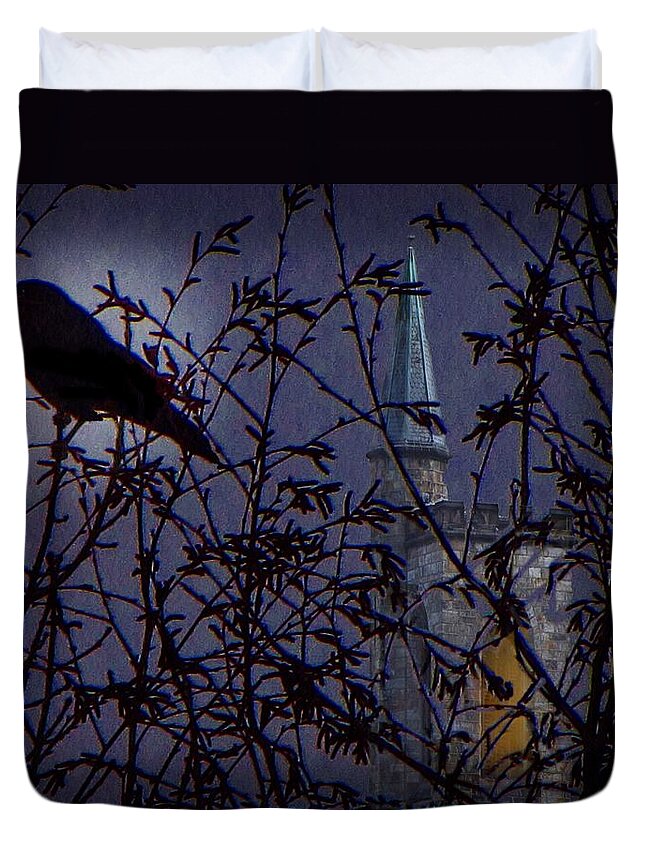 Raven Duvet Cover featuring the photograph Nevermore by David Dehner