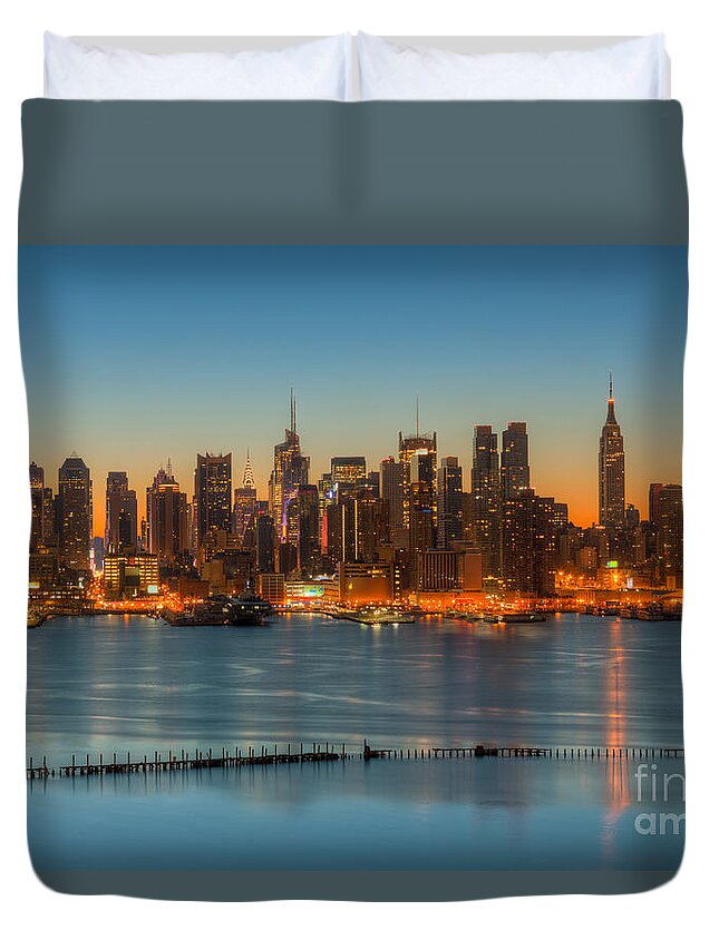 Clarence Holmes Duvet Cover featuring the photograph New York City Skyline Morning Twilight III by Clarence Holmes