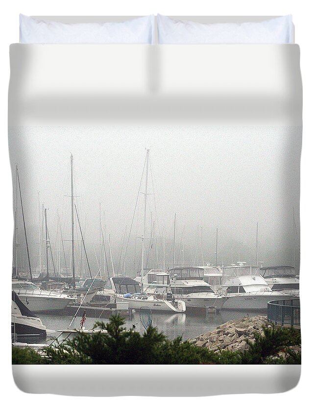 Southport Marina Duvet Cover featuring the photograph No Sailing Today by Kay Novy