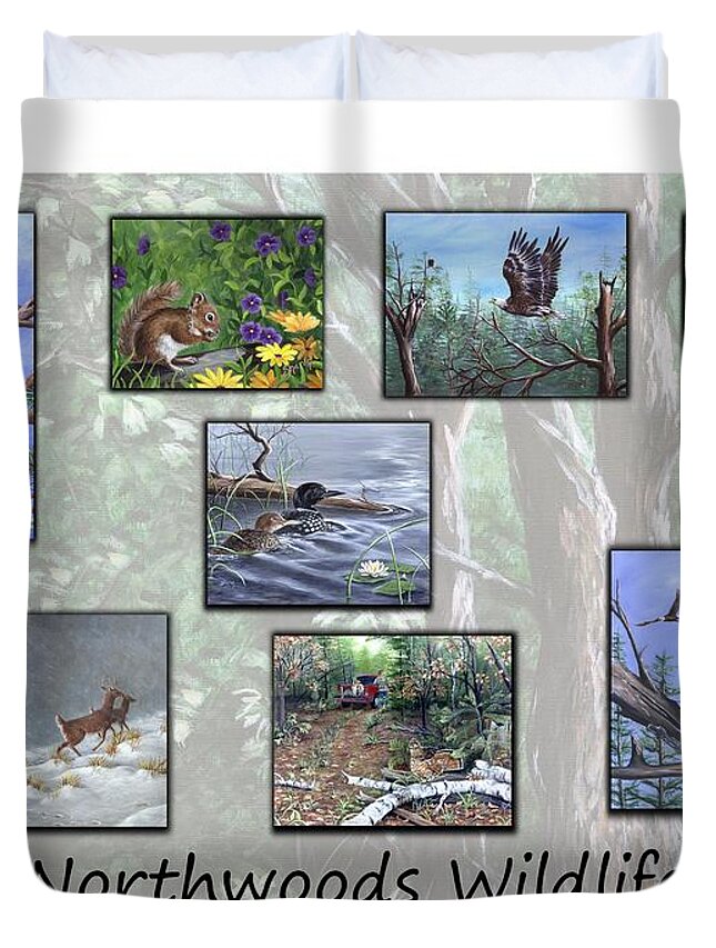 Wildlife Duvet Cover featuring the painting Northwoods Wildlife by Sharon Molinaro
