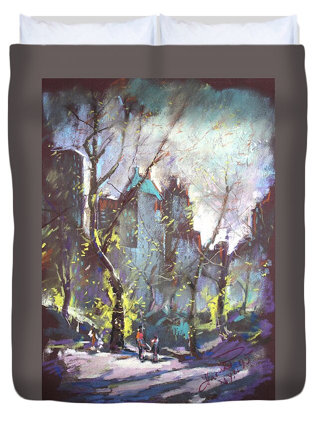 Ny City Duvet Cover featuring the pastel NYC Central Park Controluce by Ylli Haruni