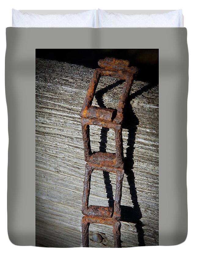 Vintage Chain Duvet Cover featuring the photograph Old Chain And Barn Wood by Steve McKinzie