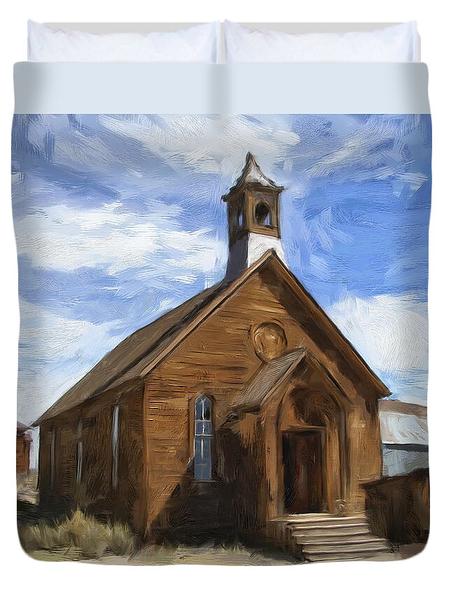 Church Duvet Cover featuring the painting Old Church at Bodie by Dominic Piperata