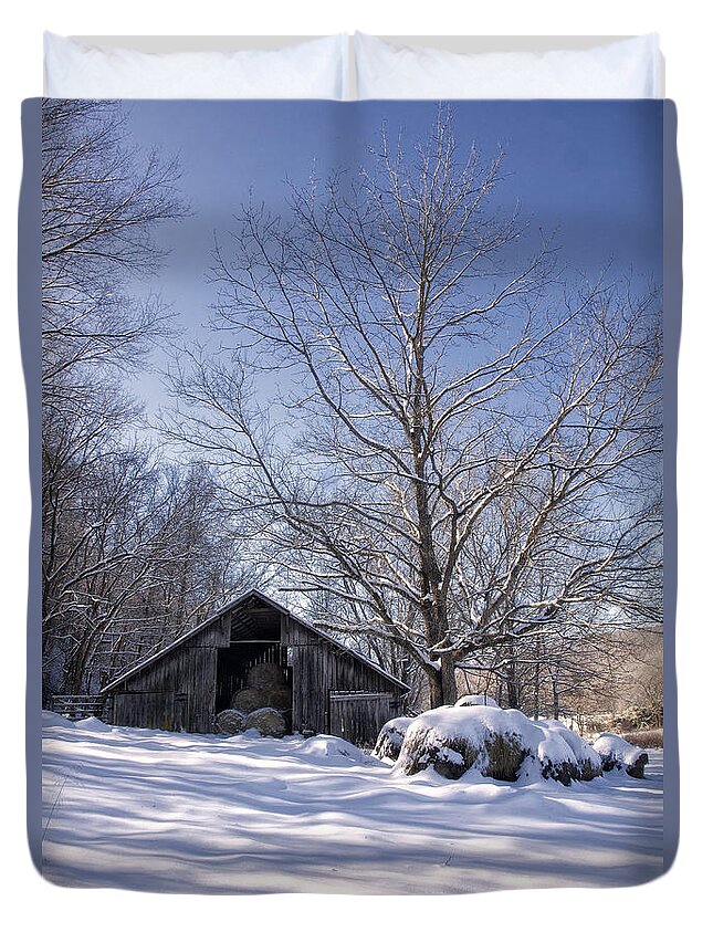 Hay Barn Duvet Cover featuring the photograph Old Hay Barn in Deep Snow by Michael Dougherty
