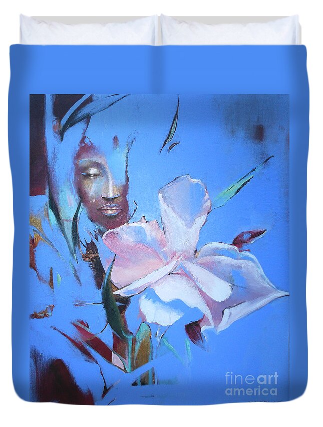 Lin Petershagen Duvet Cover featuring the painting Oleandera by Lin Petershagen
