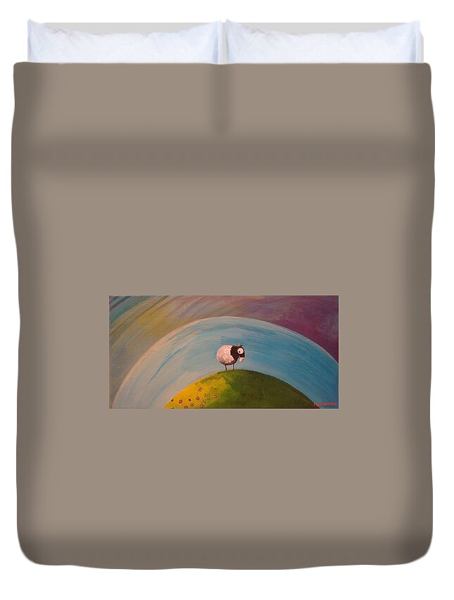 Goat Duvet Cover featuring the painting On Top of Ole Meadow by Mindy Huntress