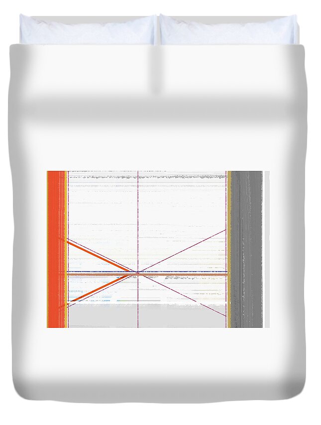 Abstract Duvet Cover featuring the painting Orange Triangles with Grey by Naxart Studio