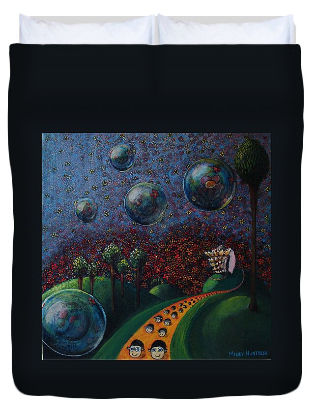Flowers Duvet Cover featuring the painting Out of Her Shell by Mindy Huntress