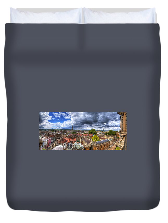 Yhun Suarez Duvet Cover featuring the photograph Oxford Cityscape Panorama by Yhun Suarez