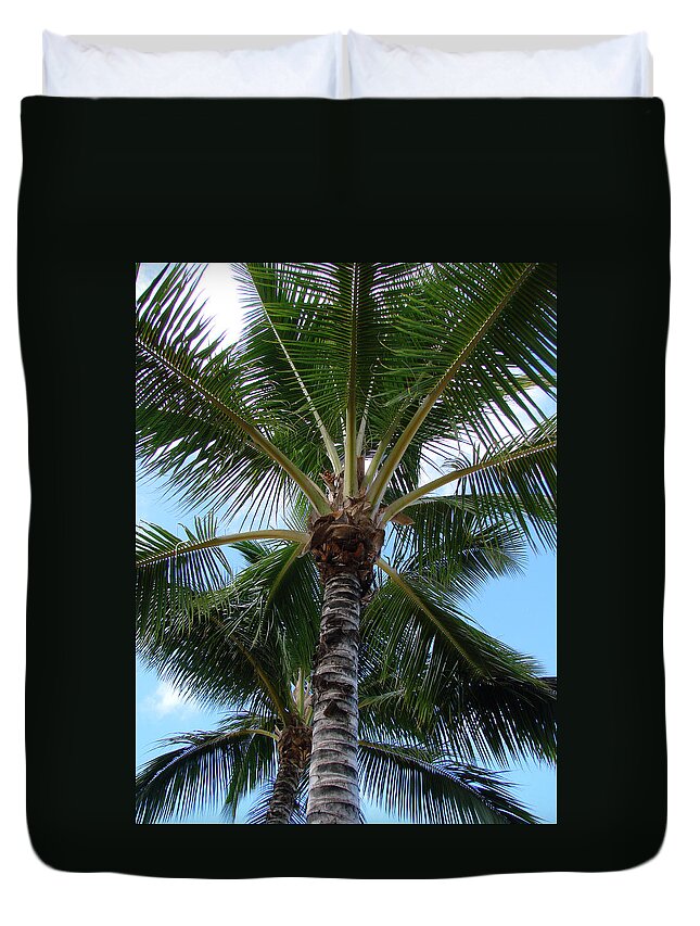 Tropical Palm Trees Duvet Cover featuring the photograph Palm Tree Umbrella by Athena Mckinzie