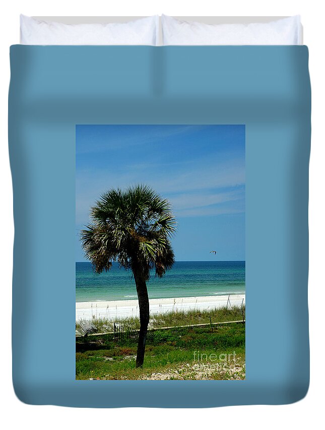 Palm Tree Duvet Cover featuring the photograph Palmetto and the Beach by Susanne Van Hulst