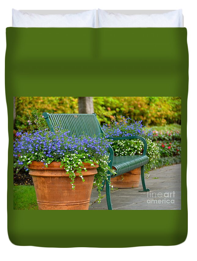 Bench Duvet Cover featuring the photograph Park It by Debbi Granruth