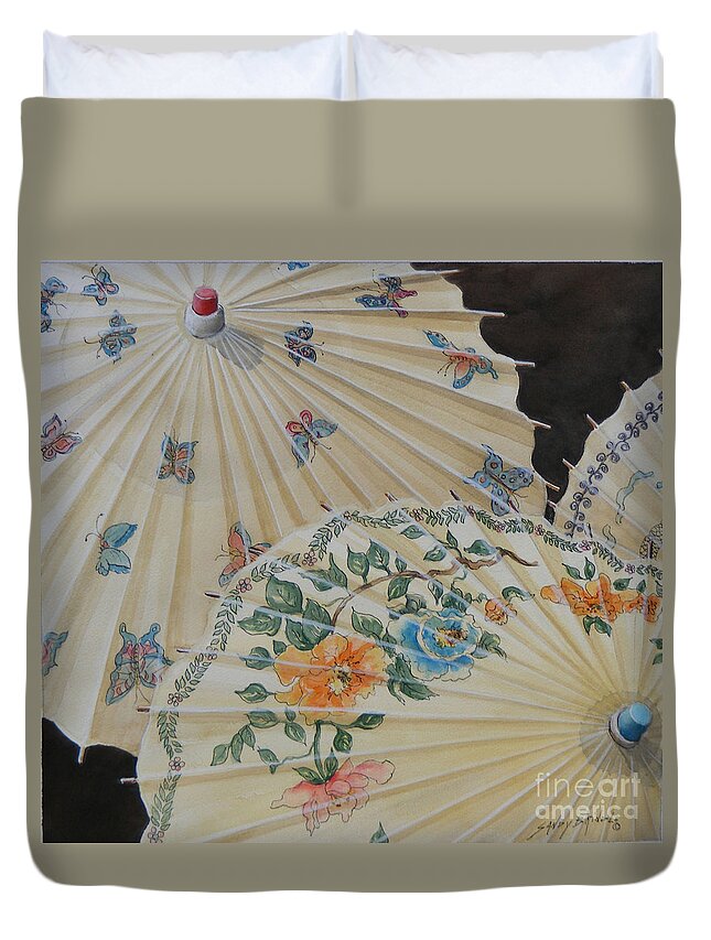 Watercolor Duvet Cover featuring the painting Parosol Parade SOLD by Sandy Brindle