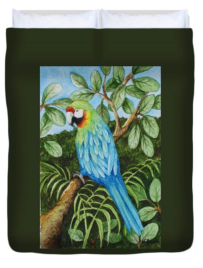 Print Duvet Cover featuring the painting Parrot by Katherine Young-Beck