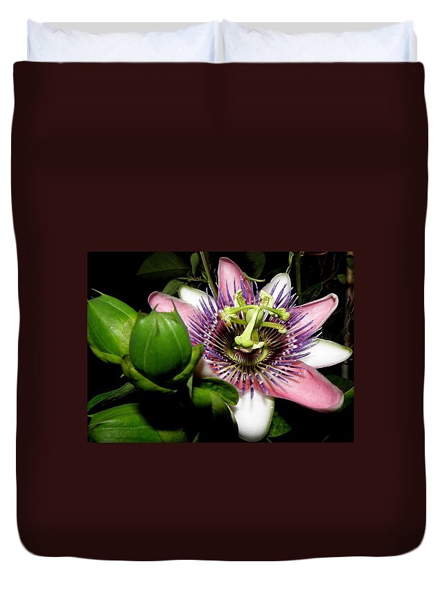 Passion Flower Duvet Cover featuring the photograph Passion at Night by Kim Galluzzo