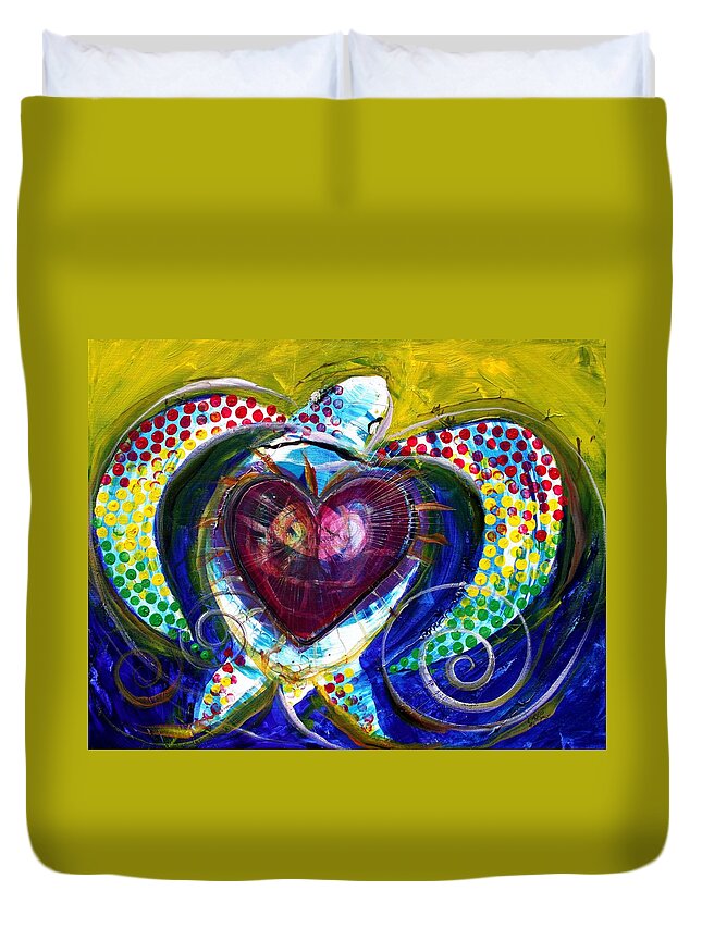 Sea Duvet Cover featuring the painting Pastel Turtle Heart by J Vincent Scarpace
