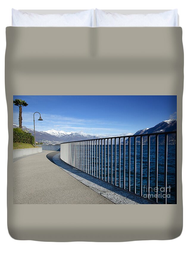 Path Duvet Cover featuring the photograph Path on an alpine lakefront by Mats Silvan