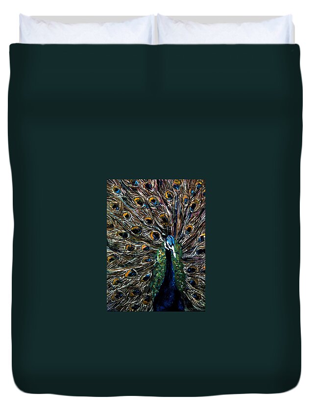 Peacock Duvet Cover featuring the painting Peacock 2 by Amanda Dinan