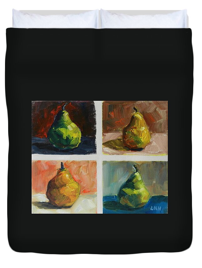 Still Life Duvet Cover featuring the painting Pears,Peru Impression by Ningning Li