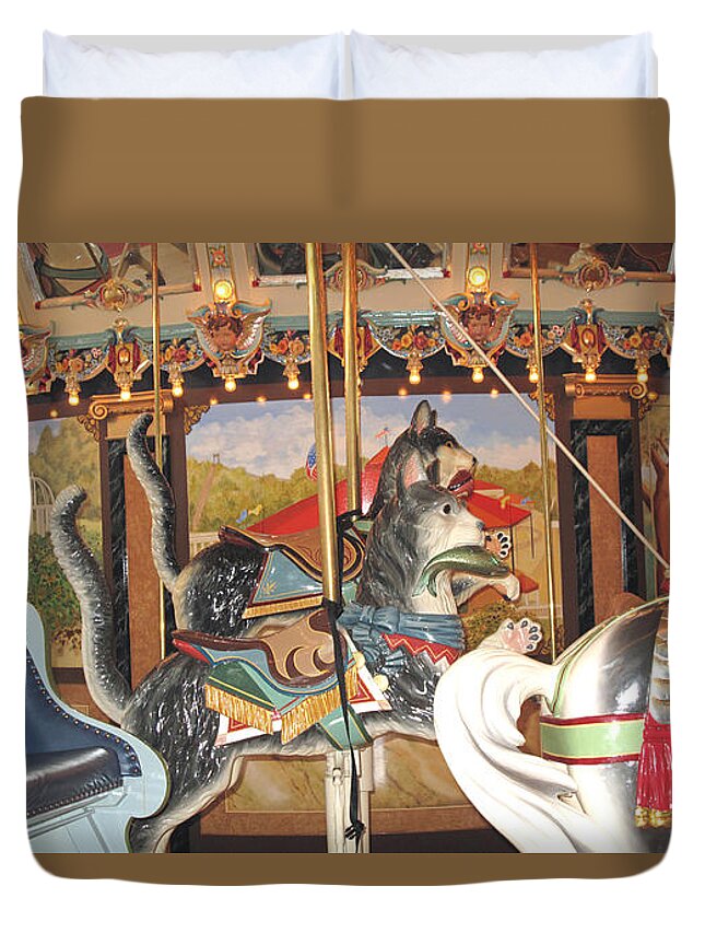 Carousel Duvet Cover featuring the photograph Philadelphia Style Cats by Barbara McDevitt