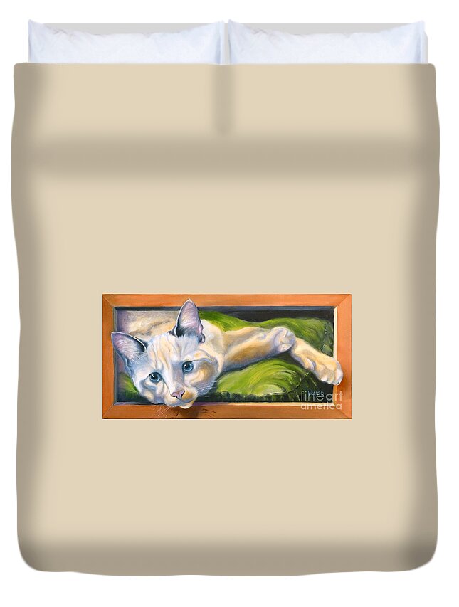 Cat Duvet Cover featuring the painting Picture Purrfect by Susan A Becker