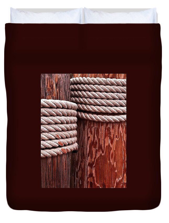 Pier Duvet Cover featuring the photograph Pier Ropes by Bill Owen