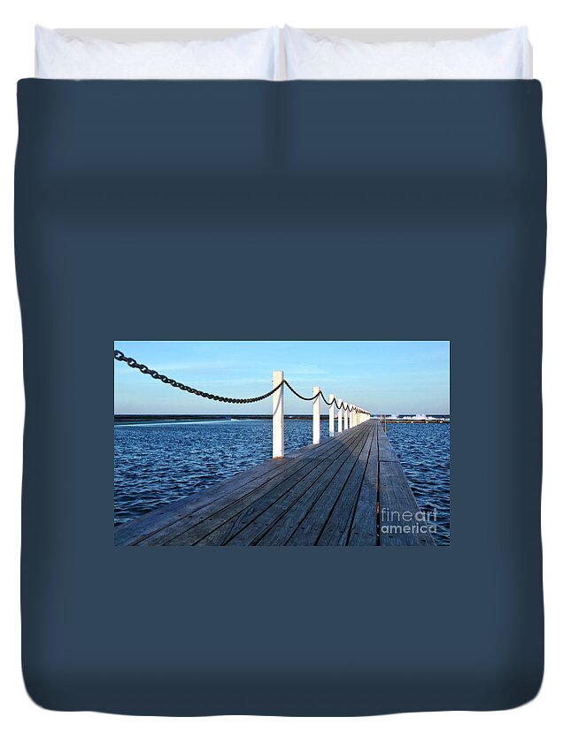 Photography Duvet Cover featuring the photograph Pier to the Ocean by Kaye Menner