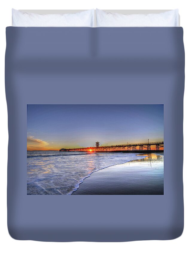 Seal Beach Pier Duvet Cover featuring the photograph Pier Vista by Richard Omura