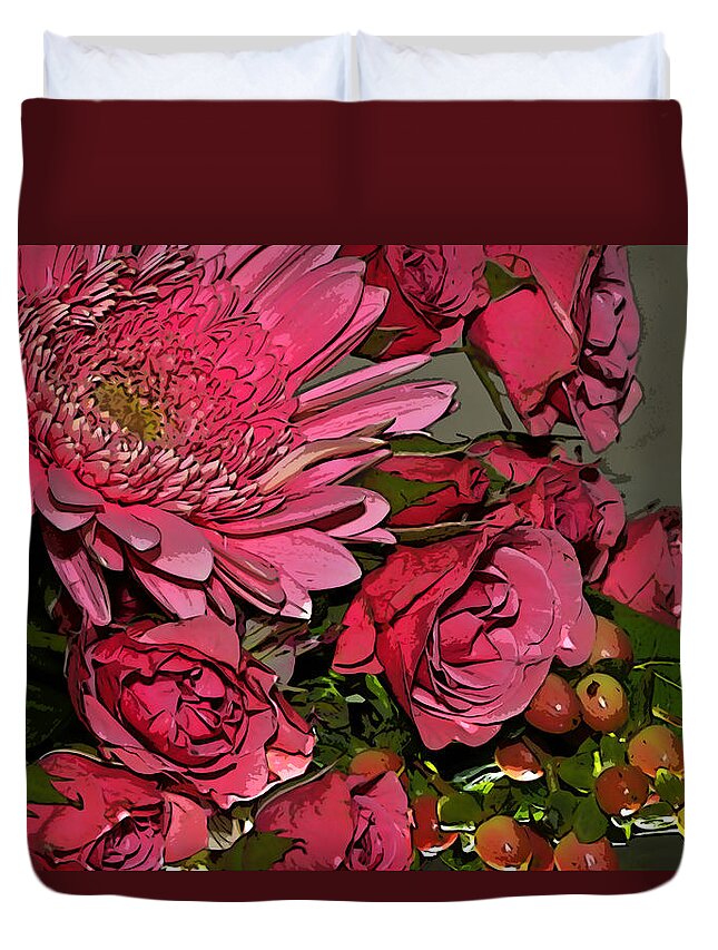 Chrysanthemum Duvet Cover featuring the photograph Pink Plus Pink by Phyllis Denton