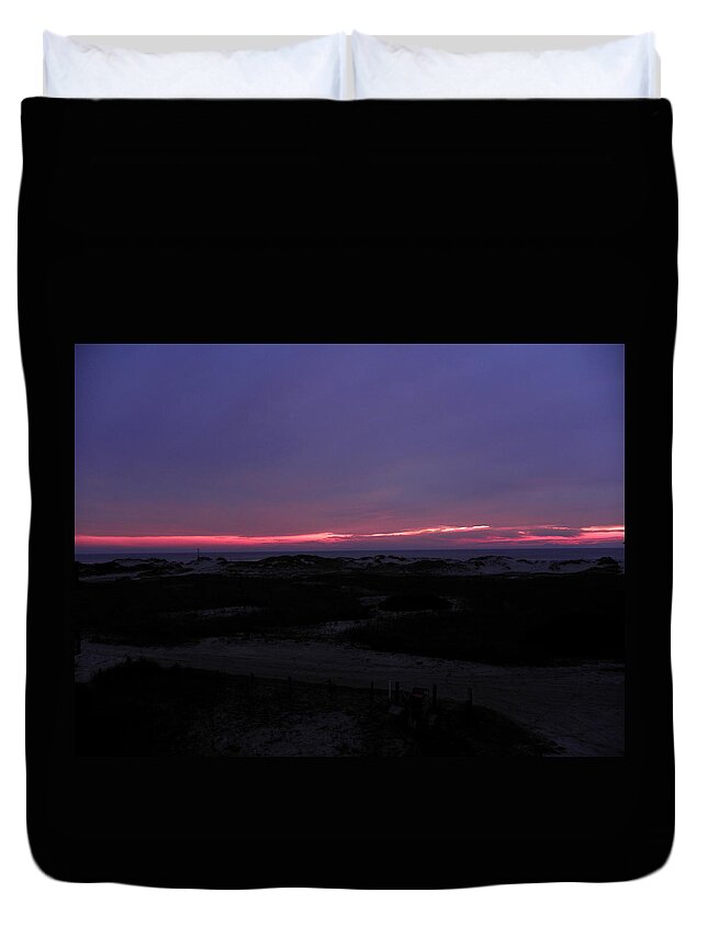 Sunrise Duvet Cover featuring the photograph Pink Sunrise Over The Dunes by Kim Galluzzo Wozniak