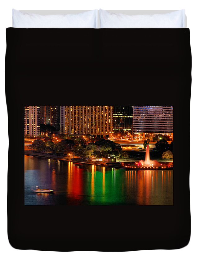 Pittsburgh Duvet Cover featuring the photograph Pittsburgh At Night by Michelle Joseph-Long