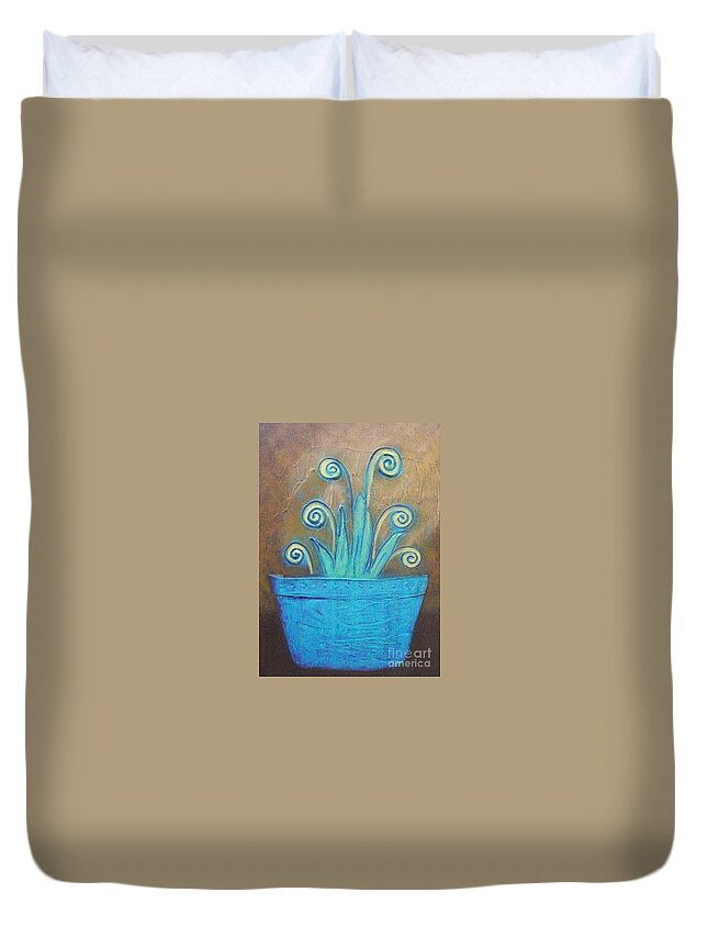 Plant Duvet Cover featuring the painting Plant Pot by Monika Shepherdson