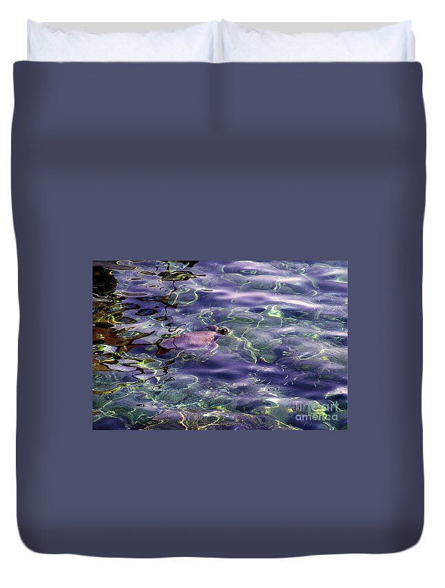 Sea Turtle Duvet Cover featuring the photograph playing at Crete by Casper Cammeraat
