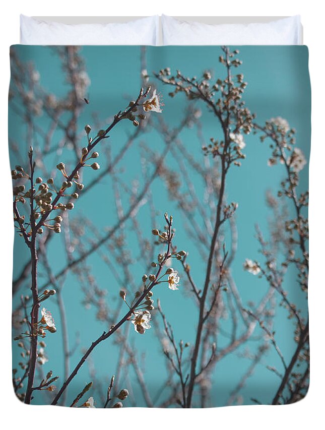 Plum Tree Duvet Cover featuring the photograph Plum blossoms by Cindy Garber Iverson