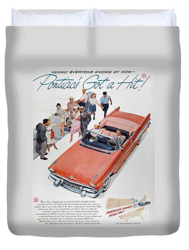 1957 Duvet Cover featuring the photograph Pontiac Advertisement 1957 by Granger