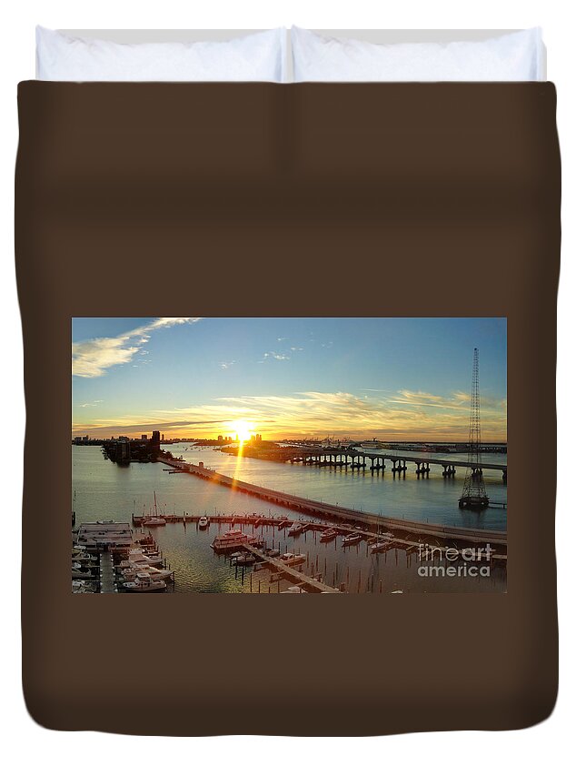  Duvet Cover featuring the photograph Port of Miami at sundown by Dejan Jovanovic