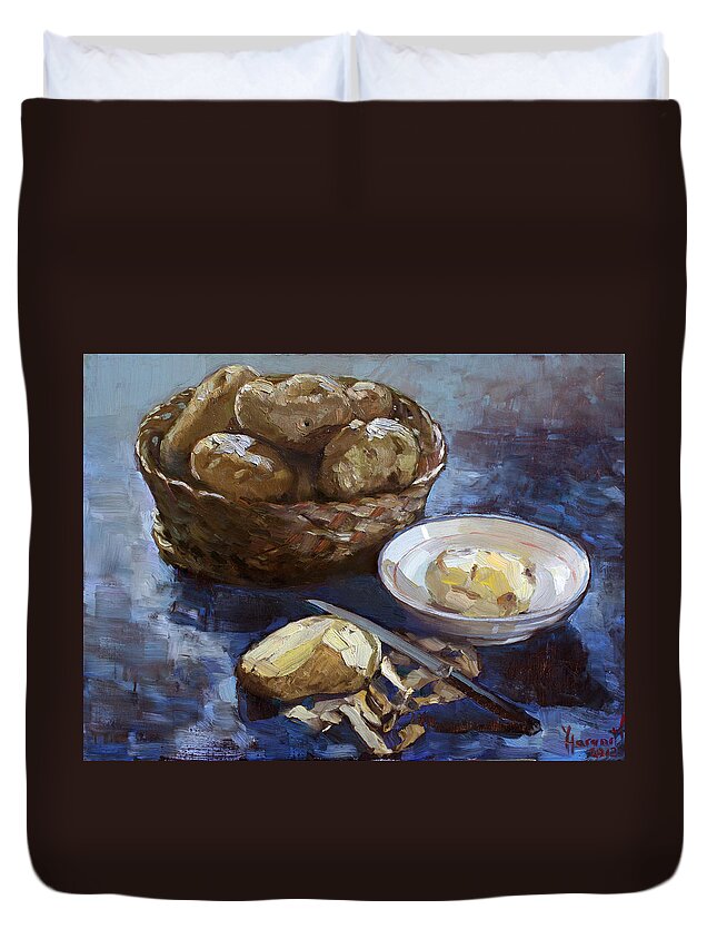 Potatoes Duvet Cover featuring the painting Potatoes by Ylli Haruni