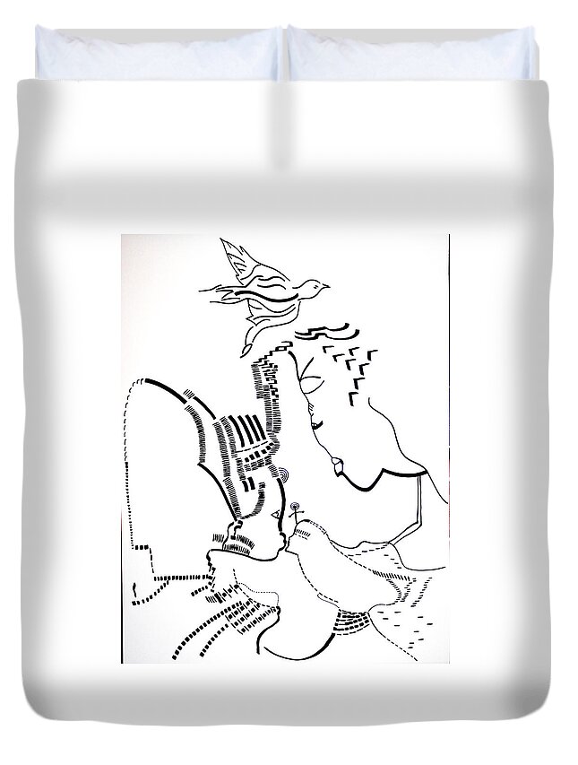 Jesus Duvet Cover featuring the drawing Presentation of Jesus in the Temple by Gloria Ssali