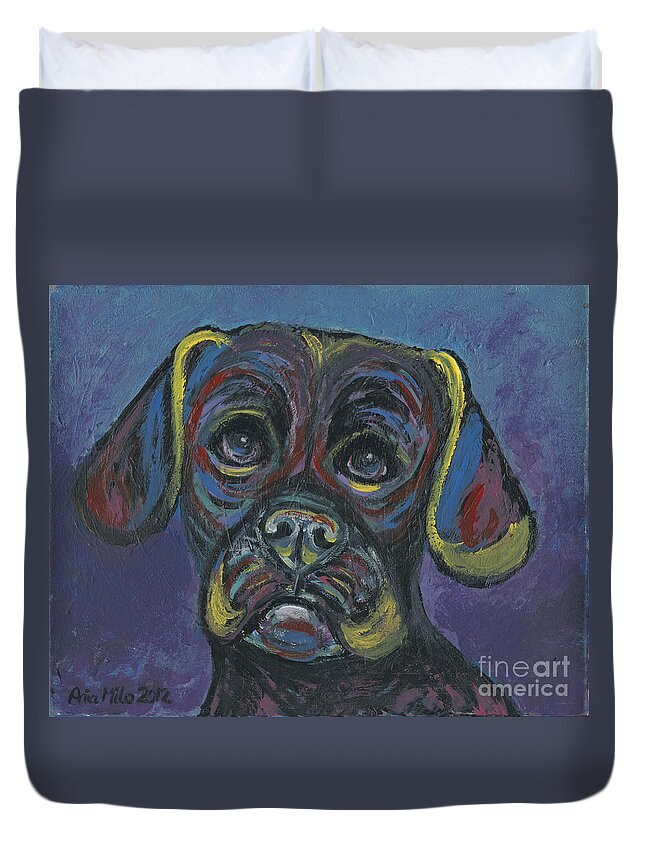 Puggle Duvet Cover featuring the painting Puggle in Abstract by Ania M Milo